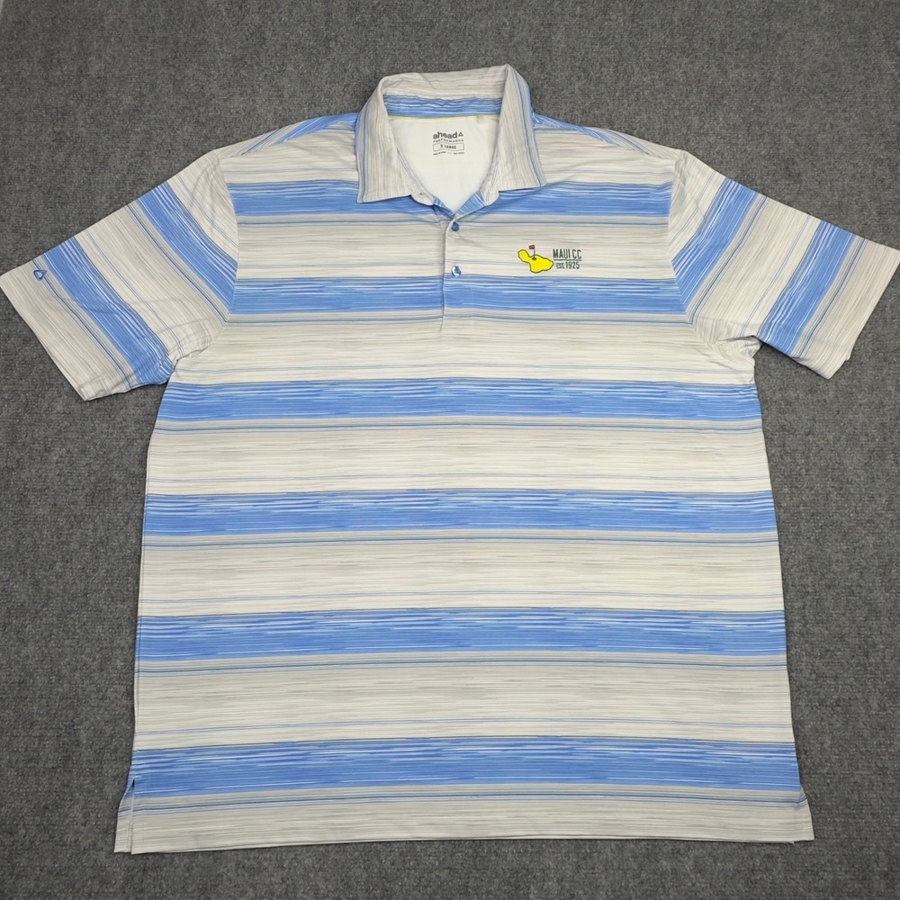 Ahead Performance Polo Shirt Mens XL‎ Blue White Striped Maui CC Golf Athleisure